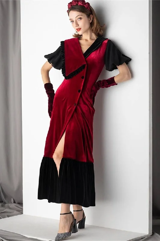 Special Discount romantic dressBurgundy and Black Velvet Midi Dress