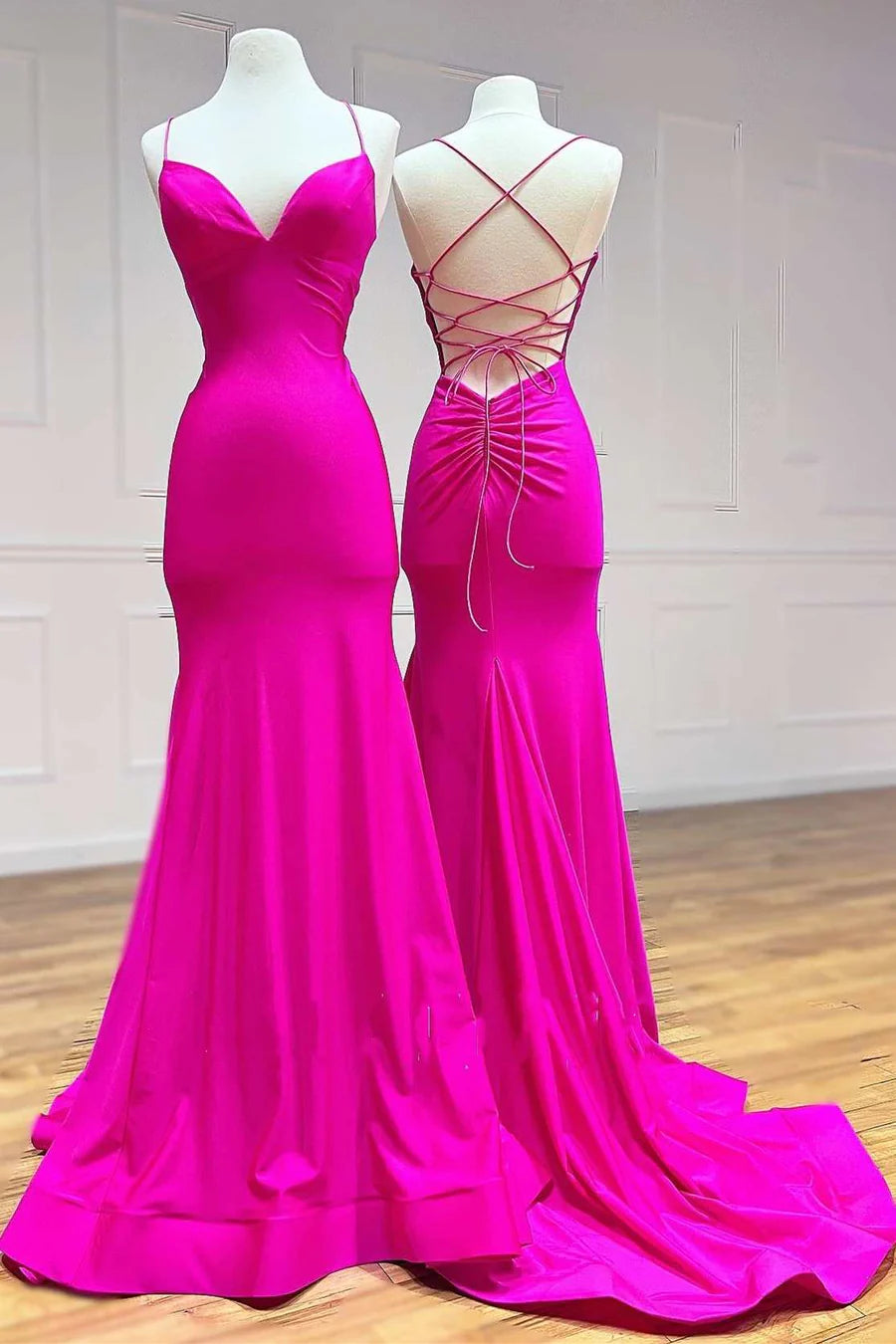 Early Access luxury dressCasual V-Neck Sleeveless Lace Up Satin Trumpet Prom Dress