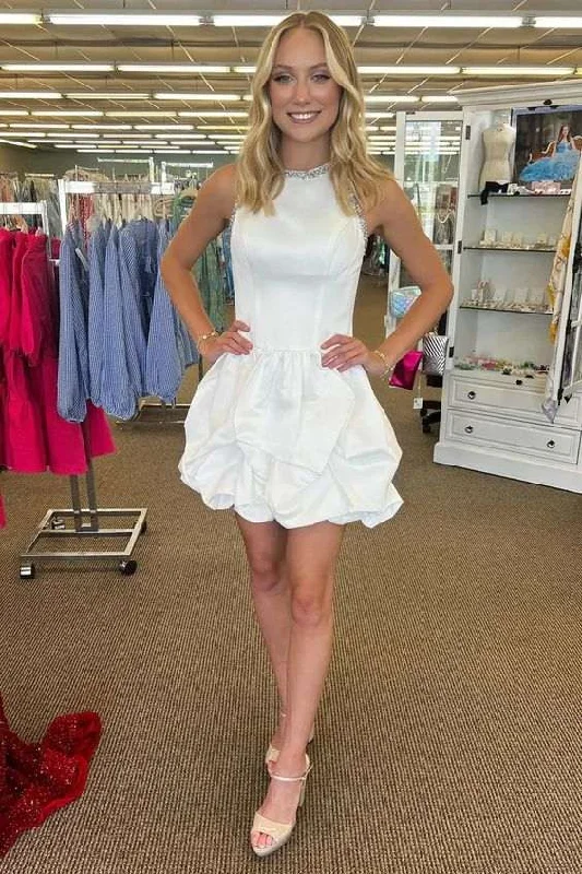 Seasonal Sale playful dressWhite Beaded Sleeveless Ruffle Homecoming Dress