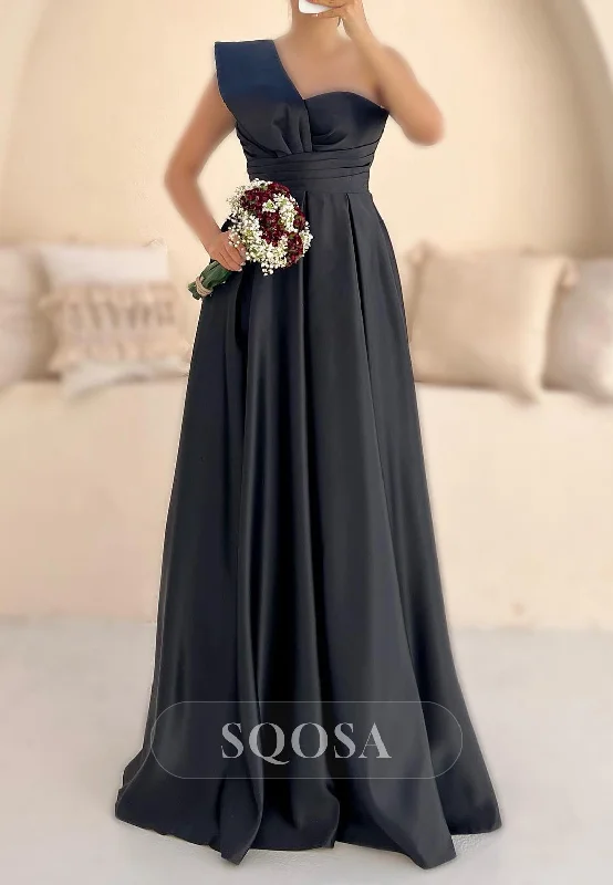 Can't Miss casual shift dressSatin A-Line One Shoulder Ruched Party Prom Evening Dress QP3556
