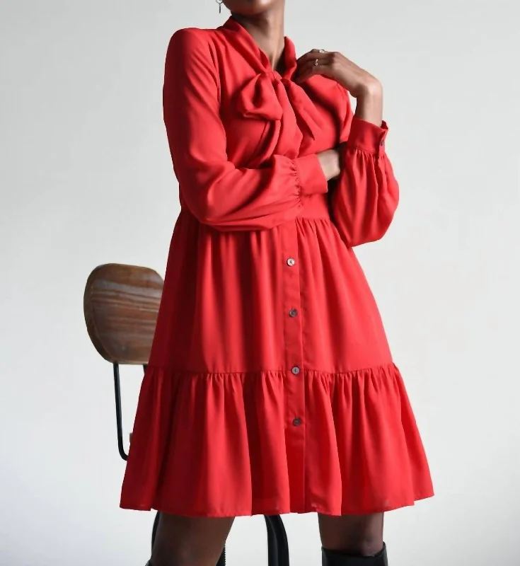 Limited Stock A-line dressShirt Dress In Red