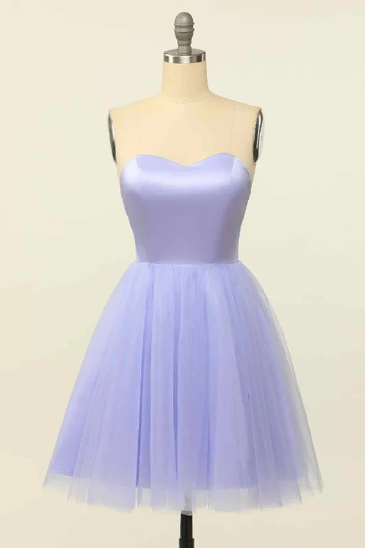 Price Fest casual shift dressLilac A-line Strapless Sweetheart Lace-Up Back Mini Homecoming Dress