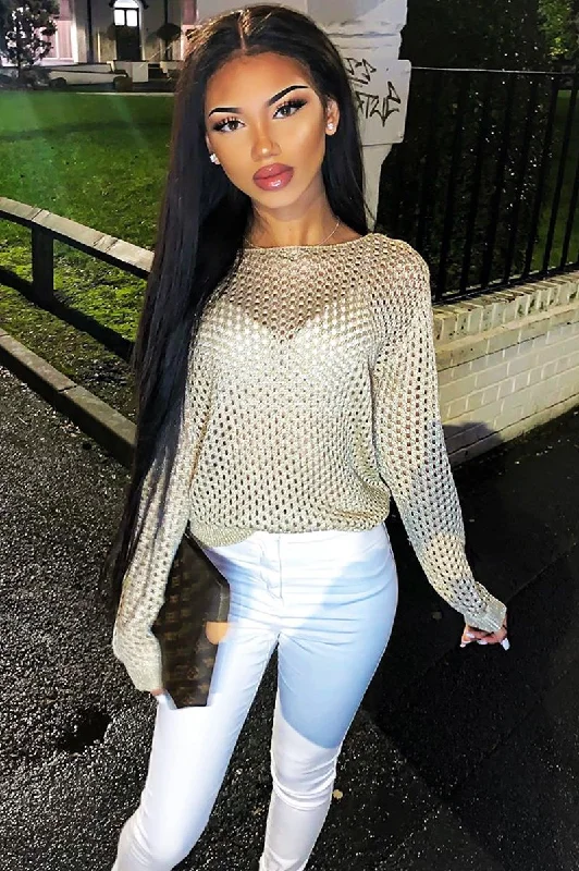 Closeout versatile pullover sweatshirtBeige Open Knit Backless Tie Back Jumper - Holdyn