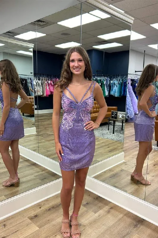 Don’t Miss Out textured dressSparkly Purple Bodycon Short Homecoming Dress with Sequins
