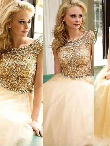 Friends and Family Sale Sexy Prom Dresses A-line Floor-length Rhinestone Prom Dress/Evening Dress JKL436