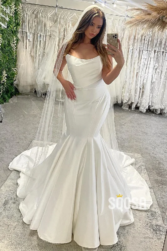Daily Specials trendy bodycon dressStrapless Ivory Satin Pleats Mermaid Wedding Dress QW2628