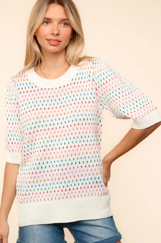 Reduced Prices insulated coatPLUS BUBBLE SHORT SLEEVE MULTI COLOR SWEATER TOP