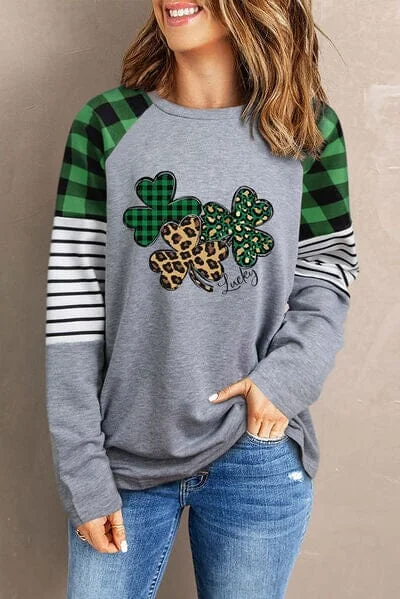 Year-End Clearance fashion sportswear hoodieLucky Clover Raglan Sleeve Sweatshirt