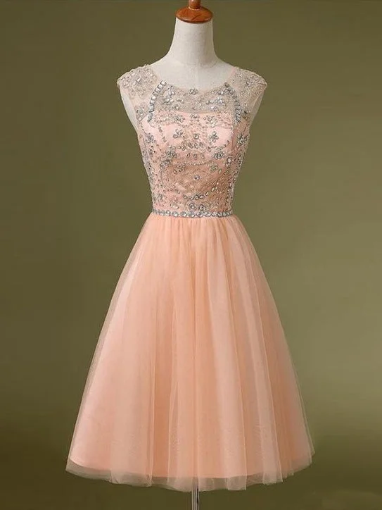 Loyalty Reward Cute Homecoming Dress A Line Scoop Rhinestone Tulle Short Prom Dress Party Dress JK548