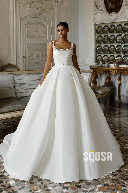 Online Only t-shirt dressDouble Straps Scoop Beads Ball Gown Elegant Wedding Dress QW2429