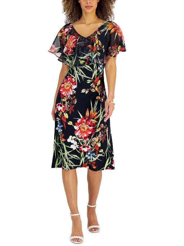 Price Drop trendy dressPetites Womens Floral Calf Midi Dress