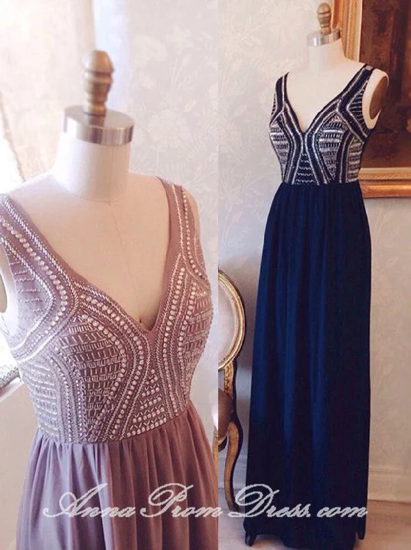 Mega Deal Chic Prom Dresses V Neck A Line Floor-length Beading Long Sexy Prom Dress JKL593