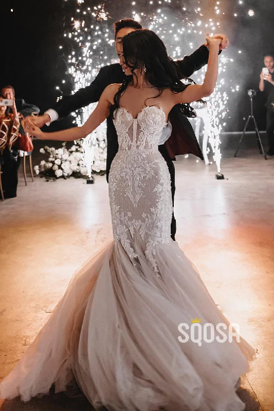 Massive Deals minimalistic dressSweetheart Lace Appliques Mermaid Wedding Dress Bridal Gown QW0828