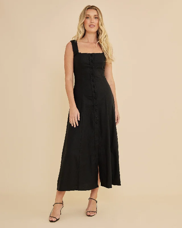 Clearance Event Lucie Buttoned Midi Dress - Black