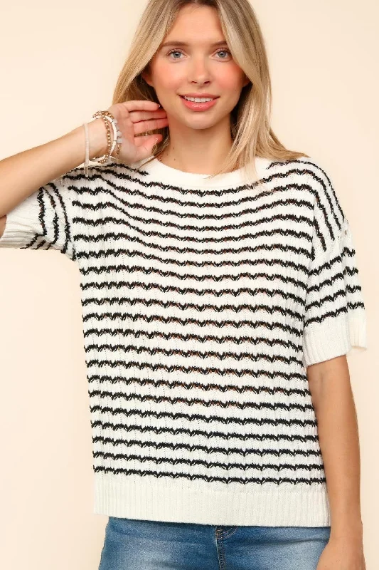 Exclusive Online Offer lightweight winter coatSHORT SLEEVE STRIPE PATTERN SWEATER KNIT TOP Exclusive Online Offer lightweight winter coatSHORT SLEEVE STRIPE PATTERN SWEATER KNIT TOP