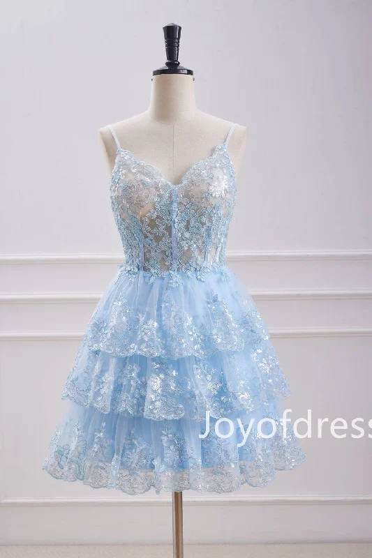 Crazy Savings wrap dressStraps Light Blue Corset Sequin Appliques Ruffle Homecoming Dress
