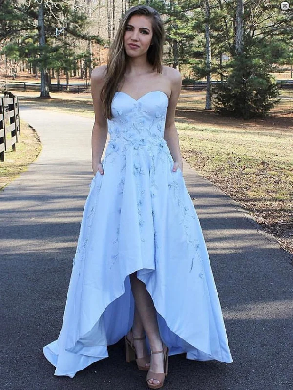 Overstock Sale High Low Prom Dresses A-line Embroidery Sweetheart Chic Prom Dress Long Evening Dress JKL1594