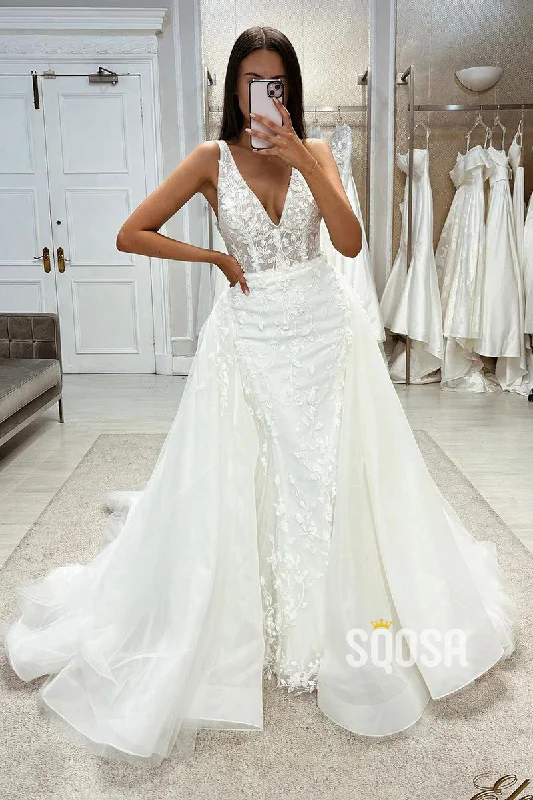 Best Bargains elegant maxi dressA-Line V-Neck Sleeveless Lace Applique With Overskirt Train Wedding Dress QW8098 Best Bargains elegant maxi dressA-Line V-Neck Sleeveless Lace Applique With Overskirt Train Wedding Dress QW8098
