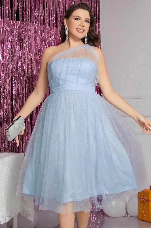 Last Chance cocktail party dressSparkly Light Blue Illusion One Shoulder Tulle Homecoming Dress