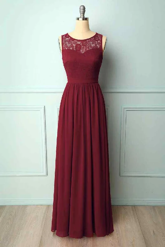 Last Chance casual midi dressA-line Illusion Lace Neck Chiffon Long Bridesmaid Dress Last Chance casual midi dressA-line Illusion Lace Neck Chiffon Long Bridesmaid Dress