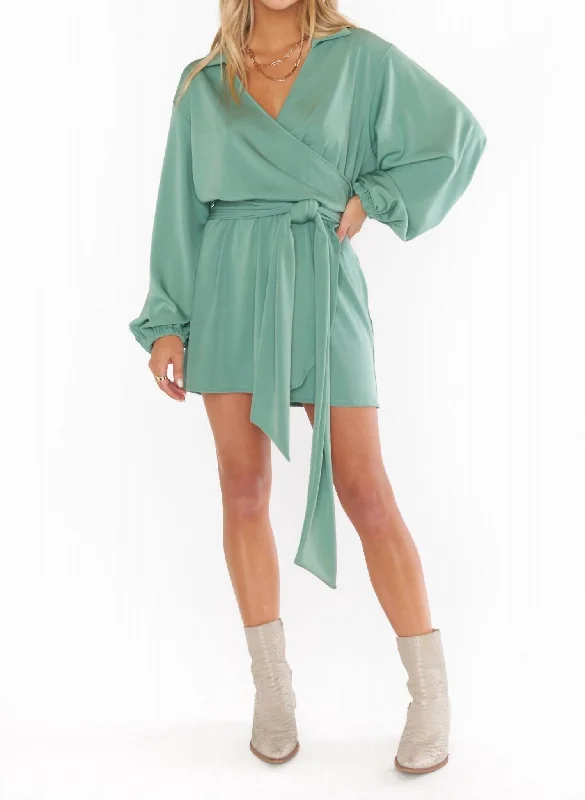 Online Only tiered dressChloe Collared Dress In Sage Slinky Stretch
