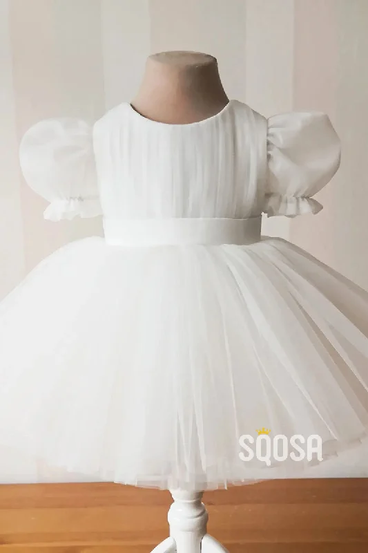 Major Savings elegant evening dressA-line Short Sleeves Ivory Flower Girl Dress First Communion Dress QF1011