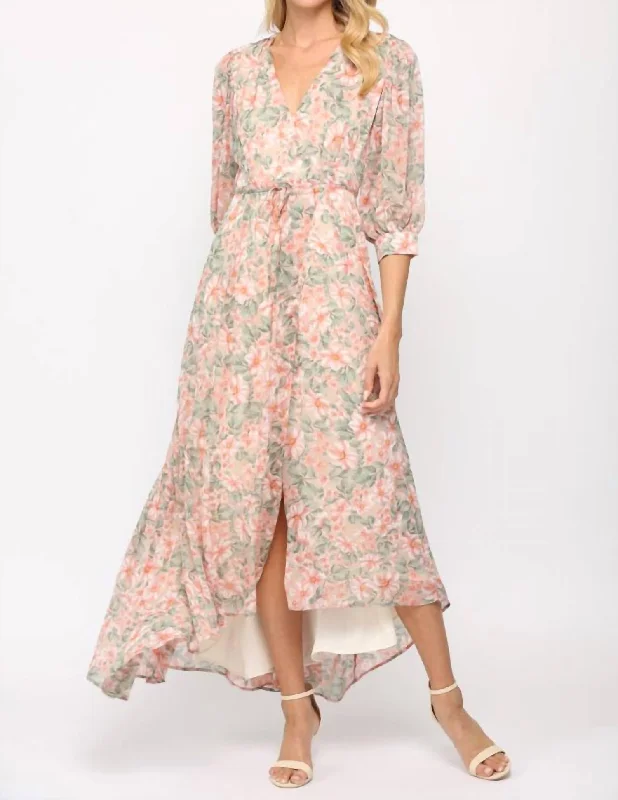 Special Offer fitted bodycon dressFloral Print Wrap Dress In Cream/coral