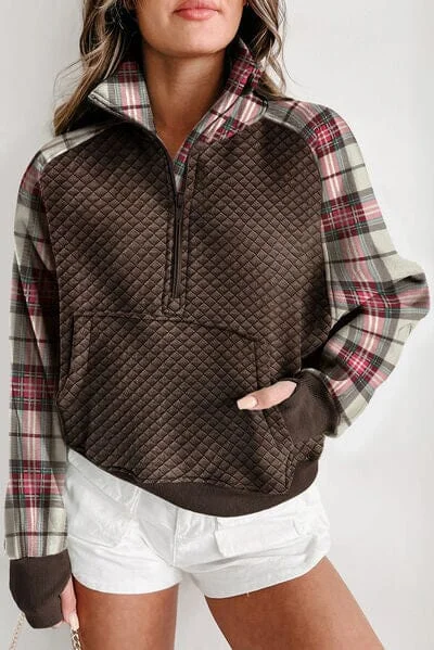 Customer Appreciation Sale breathable workout hoodiePlaid Half Zip Kangaroo Pocket Sweatshirt Customer Appreciation Sale breathable workout hoodiePlaid Half Zip Kangaroo Pocket Sweatshirt