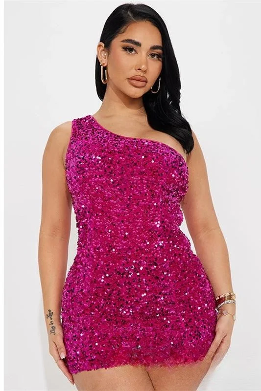 Instant Savings satin dressRose Pink One Shoulder Sequins Sheath Homecoming Dress