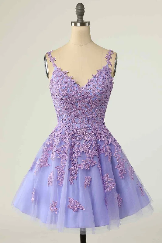 Get It Before It’s Gone fitted dressA-line V Neck Lace-Up Applique Mini Homecoming Dress