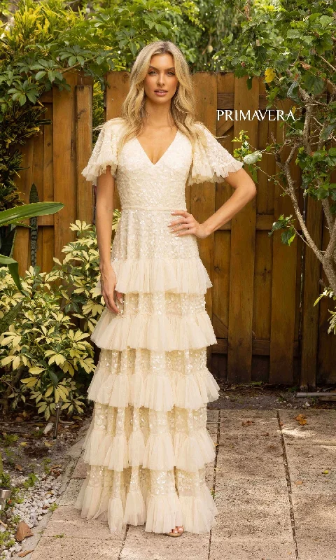 Year-End Sale long sleeve dressShort Sleeve Long Tiered Evening Gown 12017