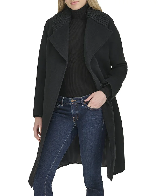 Shop and Save soft shell coatCole Haan Shawled Lapel Slick Wool-Blend Coat
