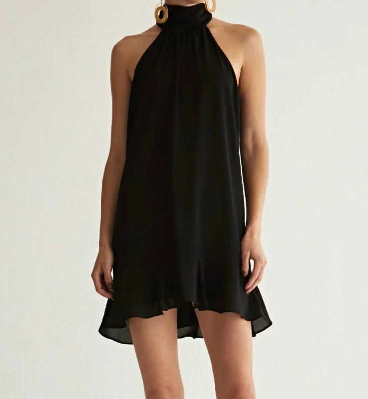 Bargain Prices chic shift dressRuffle Hem Turtleneck Dress In Black
