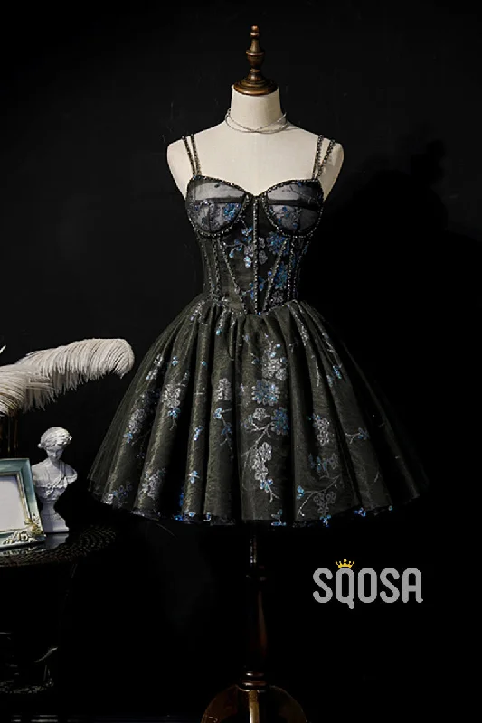 Limited Stock silk dressBeaded Straps Sweetheart Lace Appliques Short Homecoming Dress QS2342