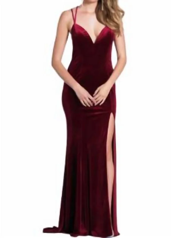 Sale Event backless dressFitted Velvet Dress In Burgundy