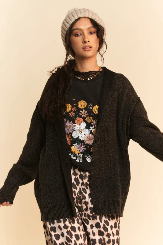 Flash Deals comfy workout wear hoodieDavi & Dani Shawl Collar Ribbed Detail Button Up Cardigan