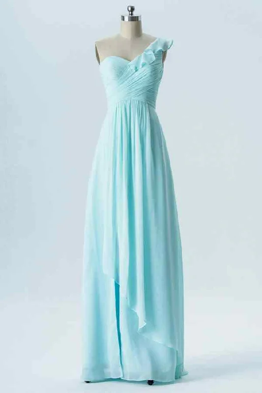 New Deals chic dressCaribbean A-line One Shoulder Ruffle Pleated Chiffon Long Bridesmaid Dress New Deals chic dressCaribbean A-line One Shoulder Ruffle Pleated Chiffon Long Bridesmaid Dress