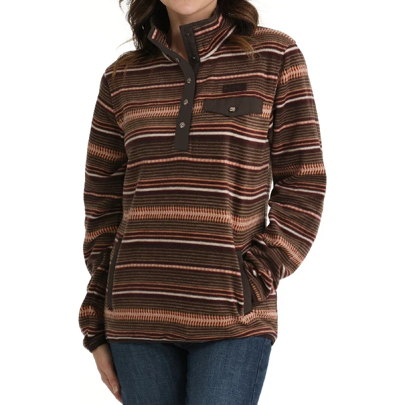 Special Discount elegant coatWomen's Cinch Striped Fleece Pullover - Brown/Coral