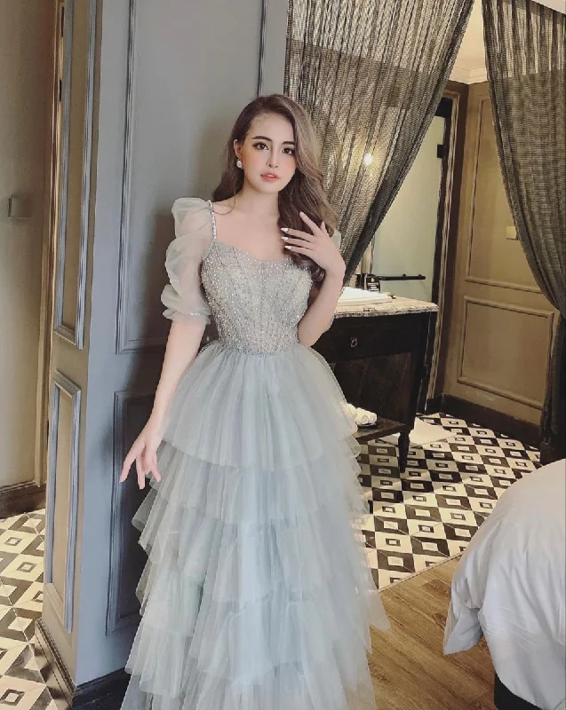 Price Fest ruched dressCharming A-line Layered Tulle Prom Dress Formal Gown Y2888