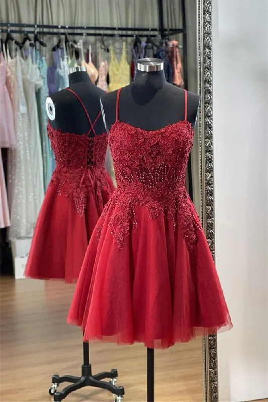 Today’s Special trendy wrap dressRed Appliques A-line Spaghetti Strap Tulle Homecoming Dress