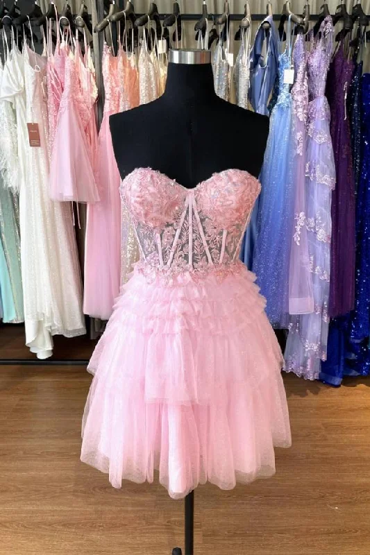 Super Bargain fitted cocktail dressPink A-line Appliques Strapless Sheath Tulle Homecoming Dress Super Bargain fitted cocktail dressPink A-line Appliques Strapless Sheath Tulle Homecoming Dress