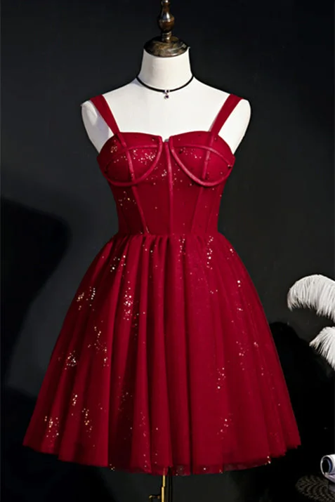 Steals and Deals elegant dressWine Red Straps Boning Beaded Tulle Homecoming Dress Steals and Deals elegant dressWine Red Straps Boning Beaded Tulle Homecoming Dress