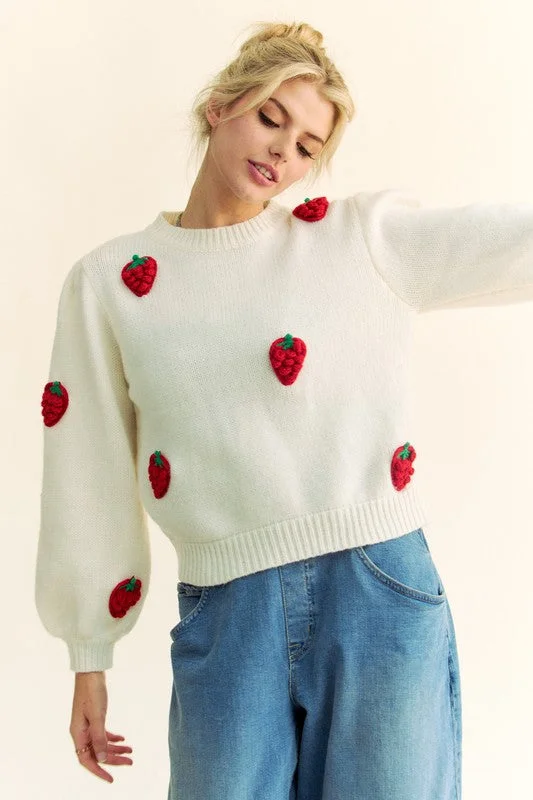 Lowest Price minimalist gym sweatshirtDavi & Dani Crochet Strawberry Round Neck Sweater