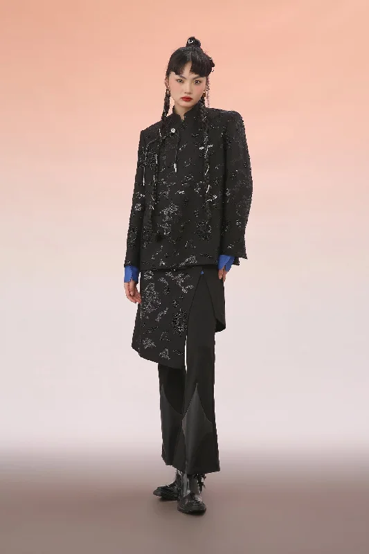 Clearance Items cozy coatMukzin | Black Glitter Retro Button Jacket
