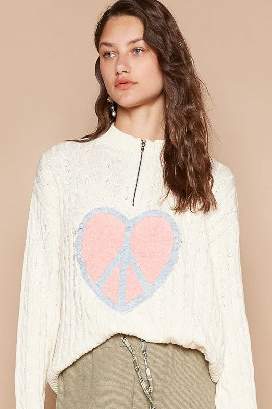 Extra Savings loose fit athletic hoodiePOL Cable-Knit Peace Patch Dropped Shoulder Sweater Extra Savings loose fit athletic hoodiePOL Cable-Knit Peace Patch Dropped Shoulder Sweater