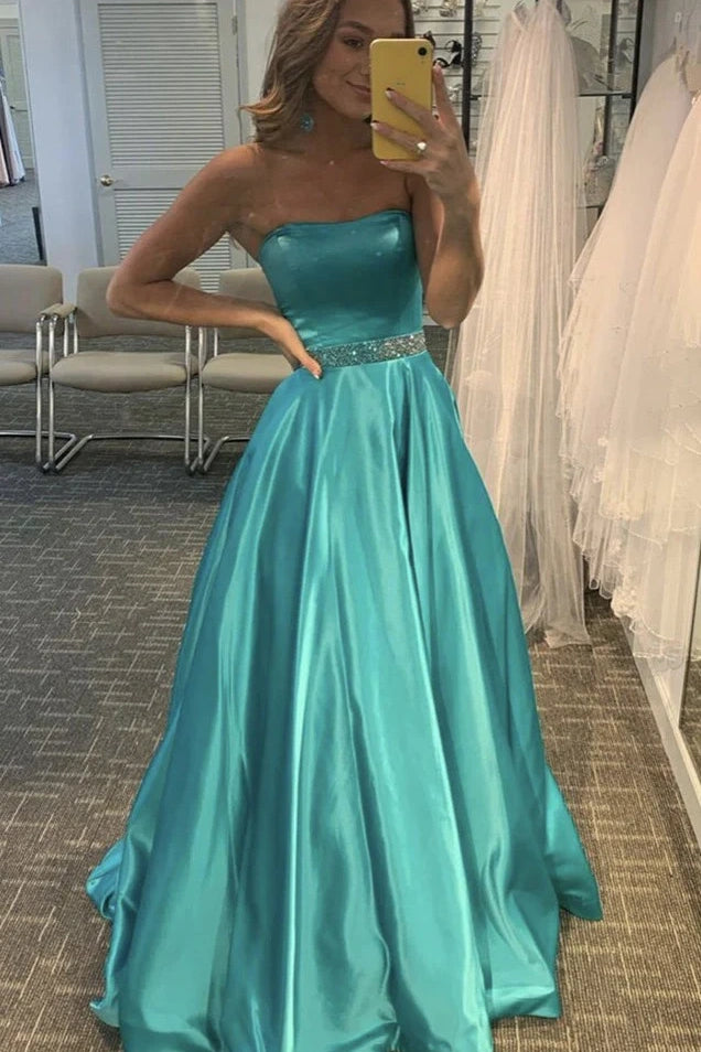 Bargain Prices fitted cocktail dressCasual Satin A-Line Bateau Sleeveless Beaded Prom Dress