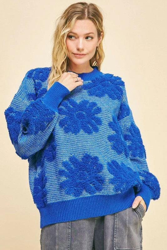 New Markdowns fashionable workout wearDavi & Dani Flower Texture Round Neck Dropped Shoulder Sweater New Markdowns fashionable workout wearDavi & Dani Flower Texture Round Neck Dropped Shoulder Sweater