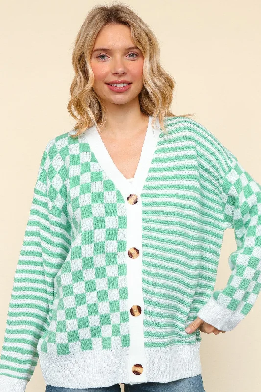 Special Promotion long-sleeve winter jacketPLUS MINT BUTTON DOWN CHECKER STRIPE SWEATER CARDIGAN Special Promotion long-sleeve winter jacketPLUS MINT BUTTON DOWN CHECKER STRIPE SWEATER CARDIGAN