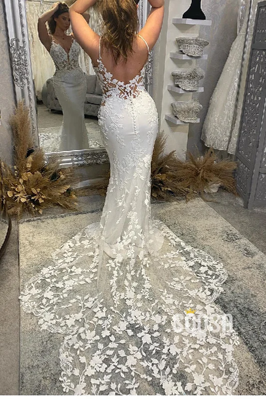 Limited Availability modern dressAttractive V-Neck Allover Lace Wedding Dress Mermaid Bridal Gown QW2564