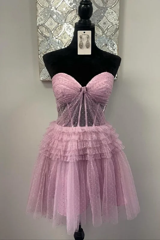 Seasonal Sale midi dressStrapless Corset Layered Short Princess Dress with Swiss Dots Seasonal Sale midi dressStrapless Corset Layered Short Princess Dress with Swiss Dots